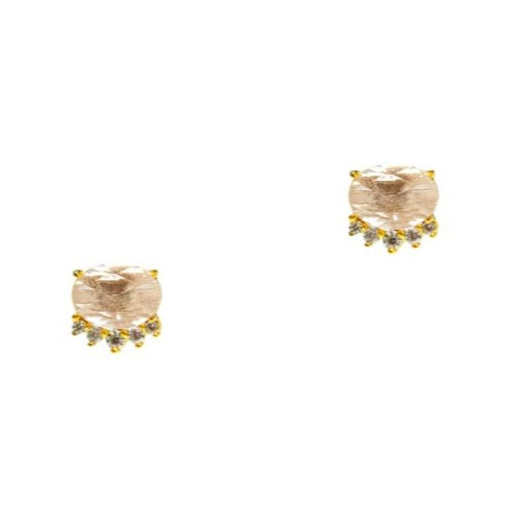 Oval Shaped Glass with CZ Crown Post Earrings