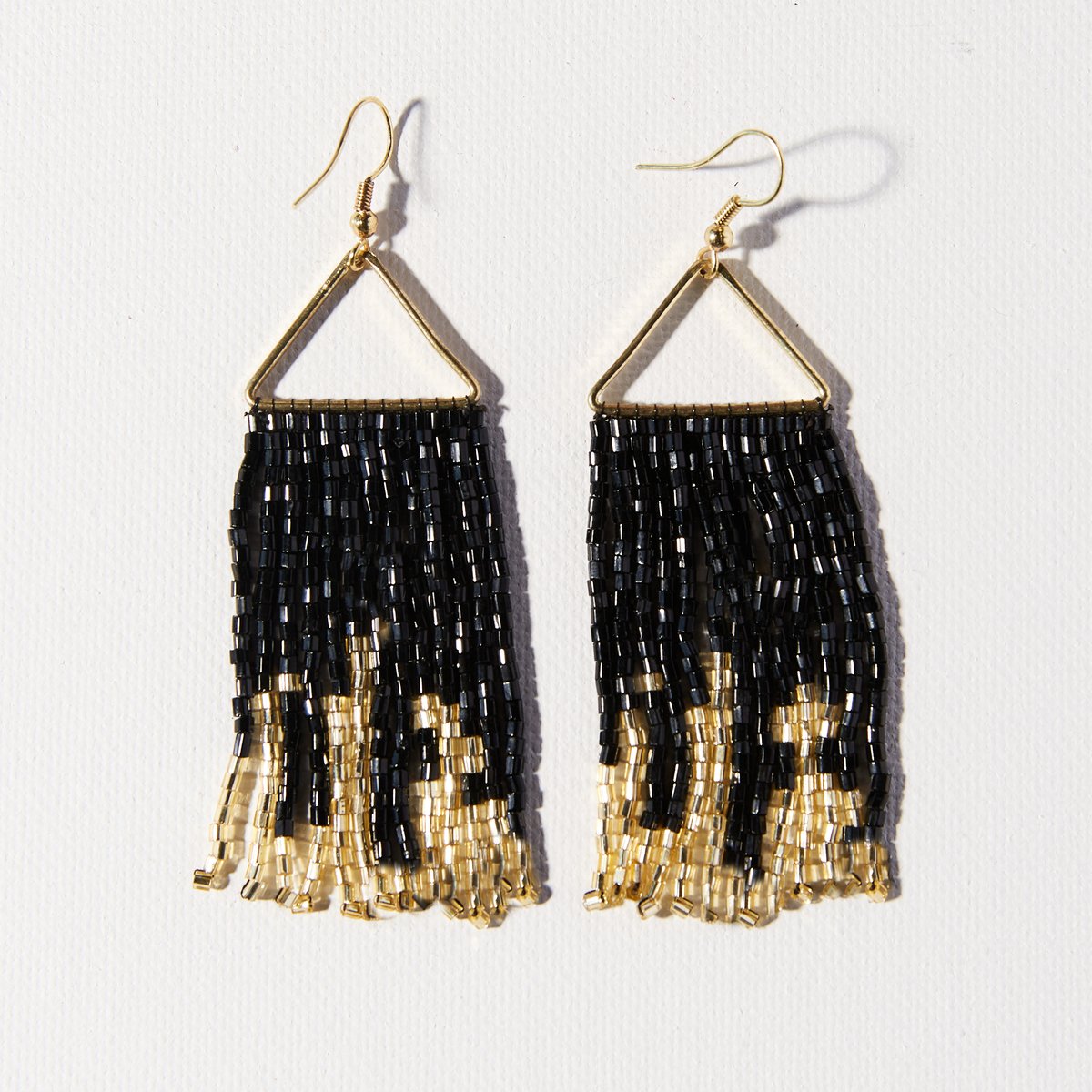 Black Gold Iridescent Fringe On Triangle Hanger Earring