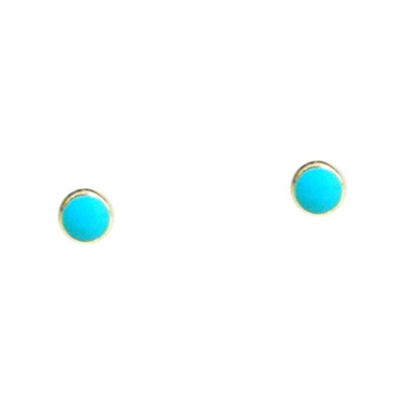 Silver Turquoise Enamel Circle Post Earrings