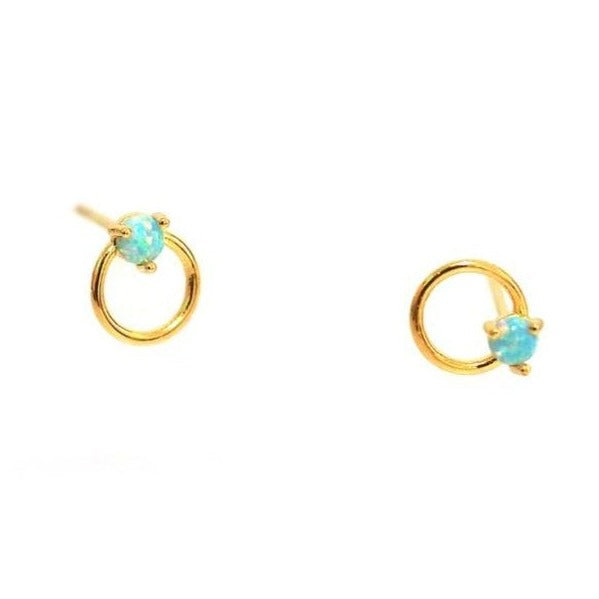Small Open Circle with Opals Post Earrings