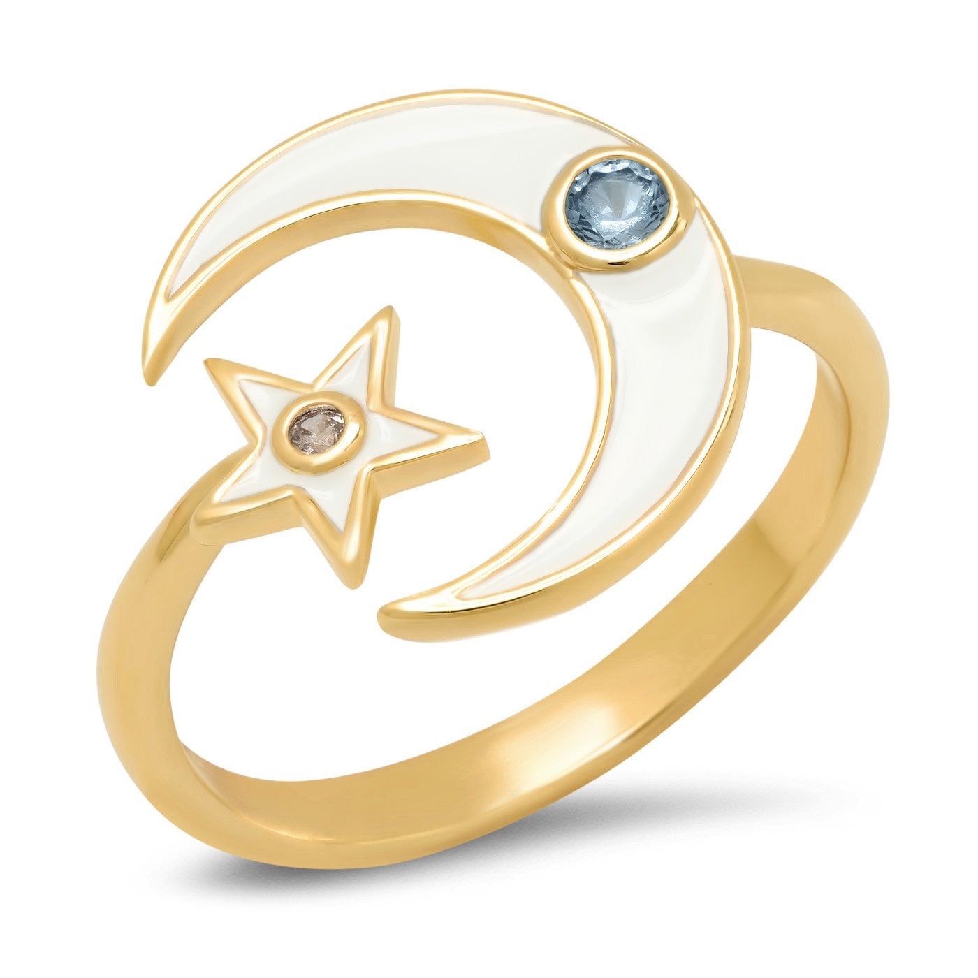 White Enamel Star & Crescent Moon Ring