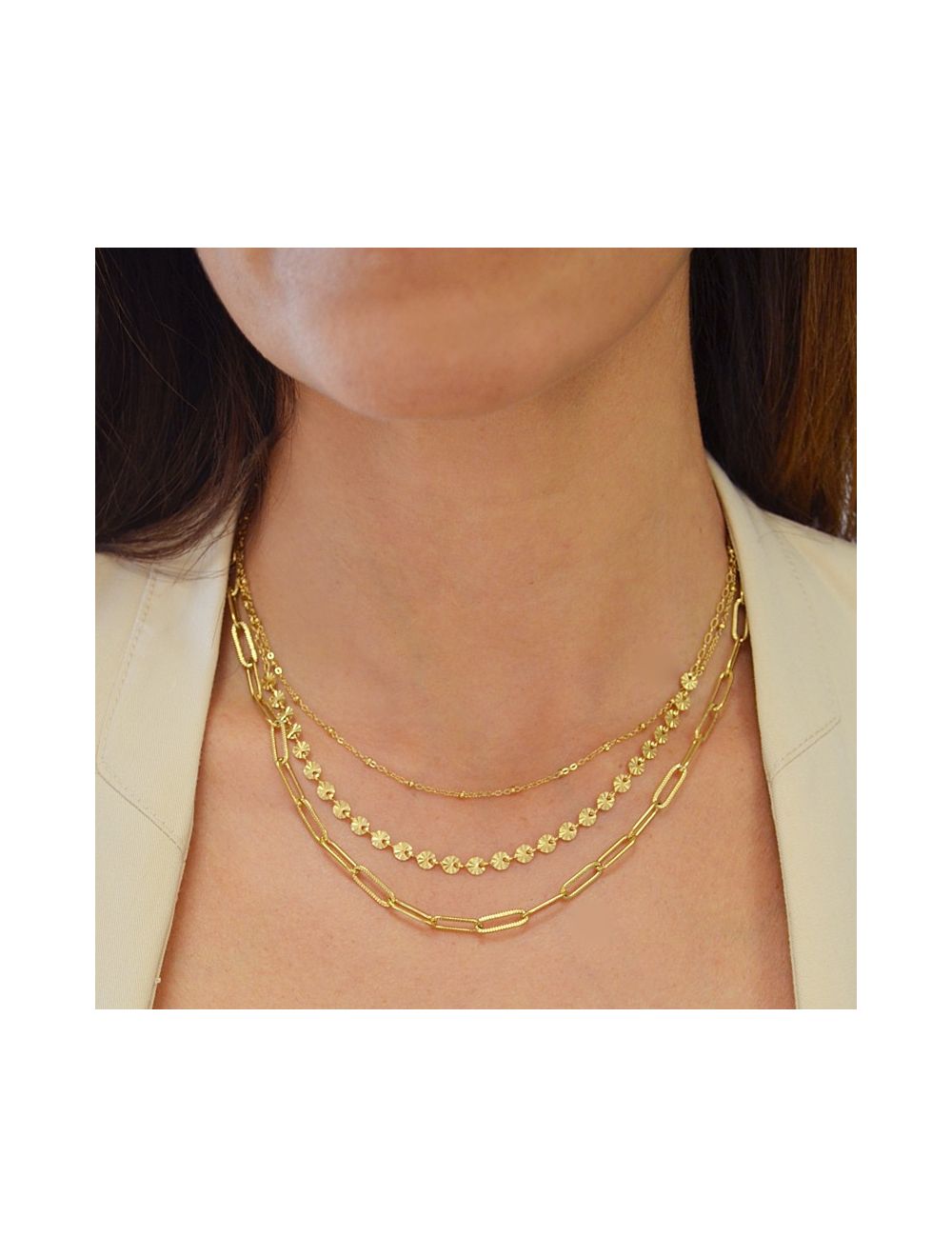 Triple Chic 14K Gold Plated Necklace