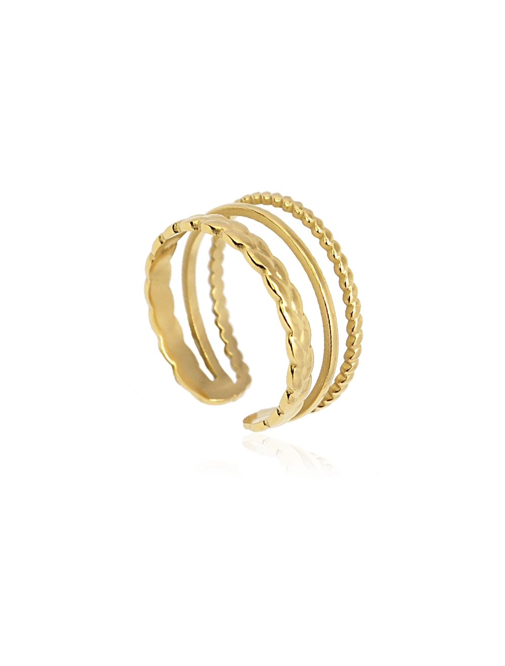 Three Unique Bands 14K Gold Plated Adjustable Ring