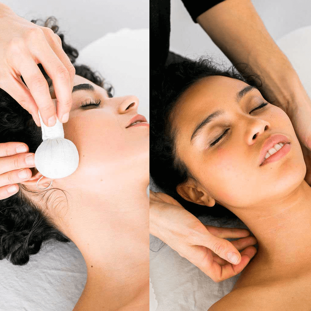 Women receiving Herbal Poultice or Manual Lymphatic Drainage treatments