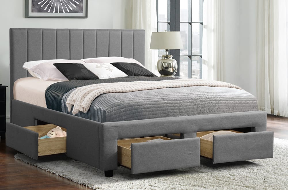 QUEEN SIZE- (2157 GREY)- FABRIC- BED FRAME- WITH DRAWERS – MySleep