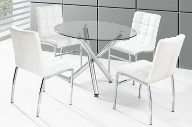 glass round table with white chairs