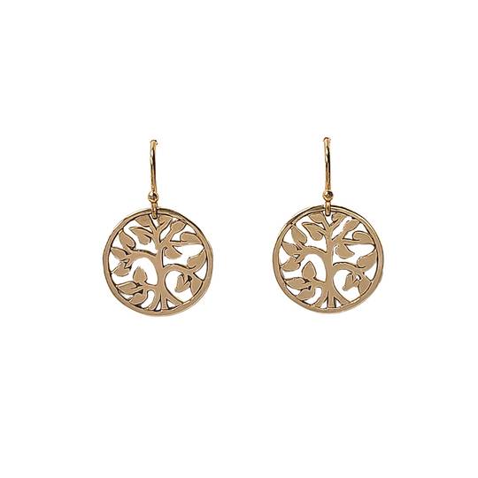 Small Detailed Family Tree of Life Cut Out Design Dangle Earrings in Bronze and Gold Fill Image 1