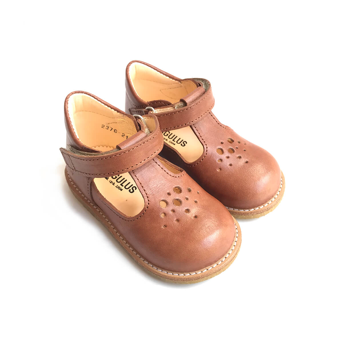 T Bar Starter Mary Janes in Tan by Angulus – Junior Edition