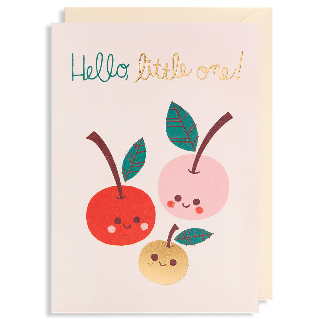 Hello Little One Cherries Greetings Card by Lydia Nichols for Lagom Design