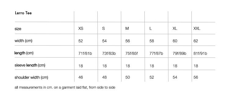 Lerro Tee Sizing Chart – enfin levé