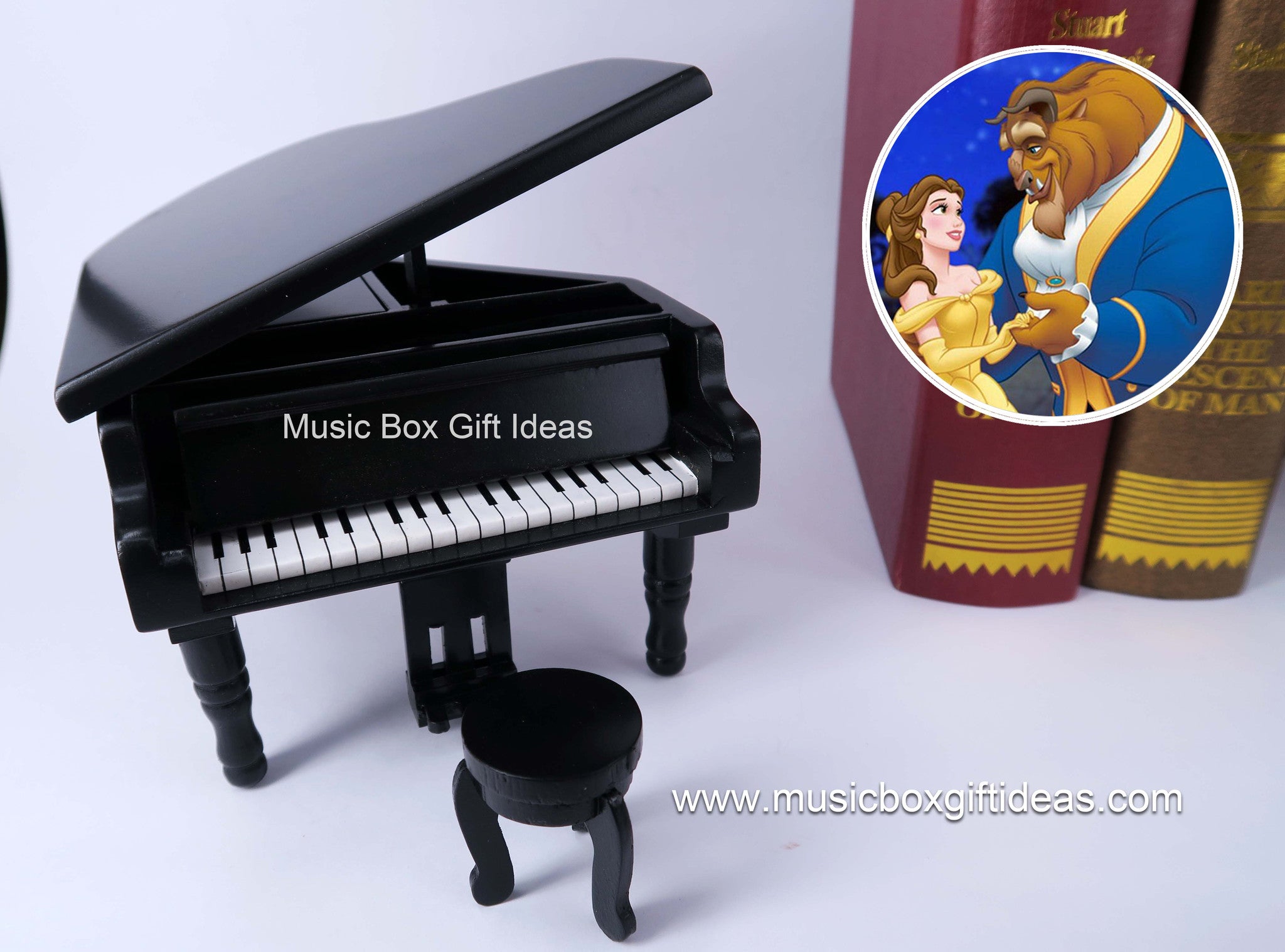 Disney Beauty and The Beast Tale as Old As Time 18-Note Music Box Gift  (Wooden Black Piano), Music Box Gift Ideas