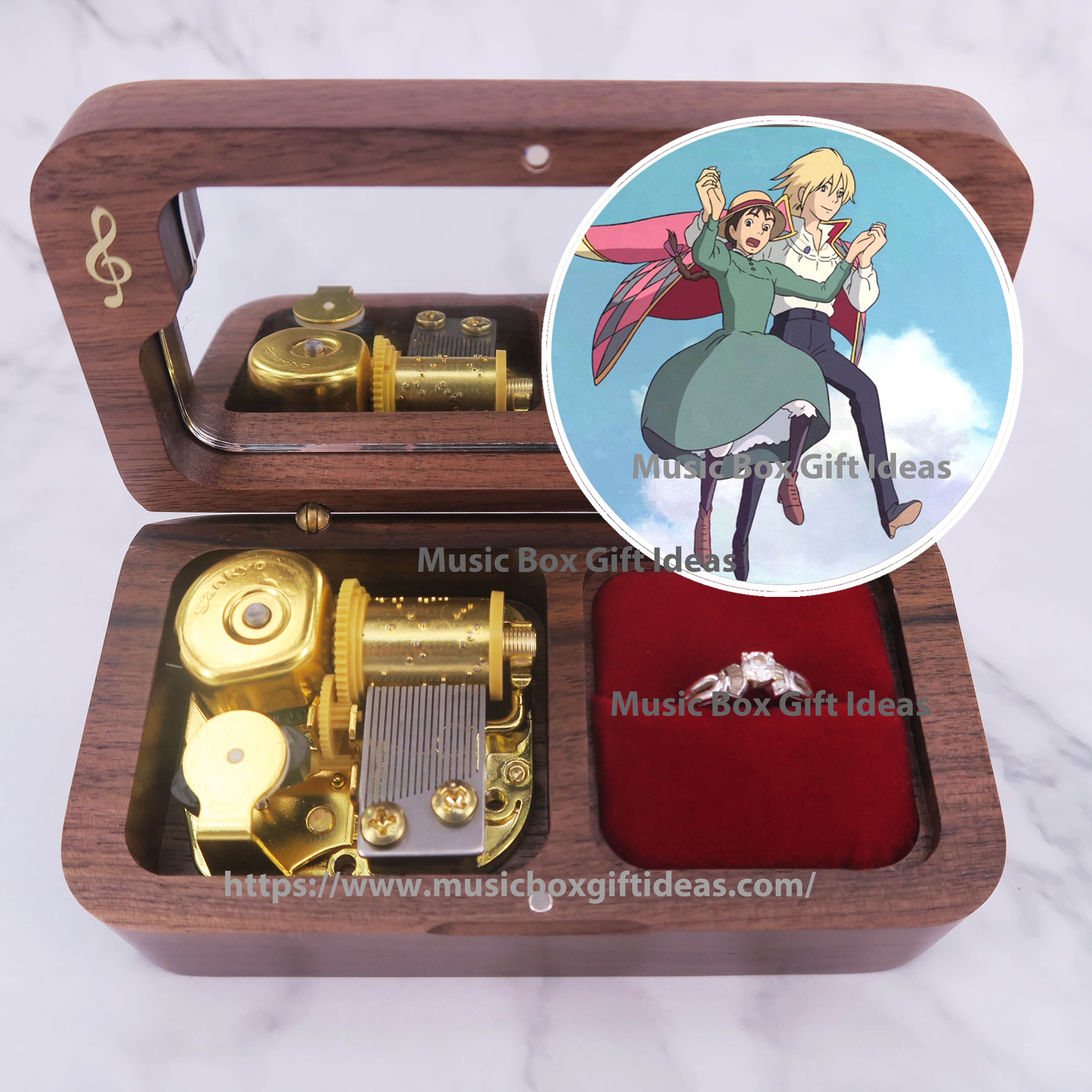 Creative Wood Jewelry Ring Box Music Box with Mirror Musical Case Craft  Gift Xmas Proposal Surprise Romance Castle in the Sky - AliExpress