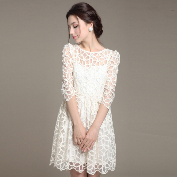 Design Long Sleeve Round Neck Lace Dress – is osps