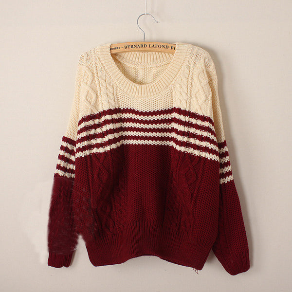 Round neck Striped long-sleeved knit sweater – is osps