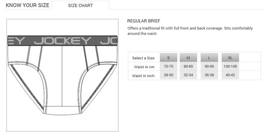 Jockey Men S Size Chart In Cm