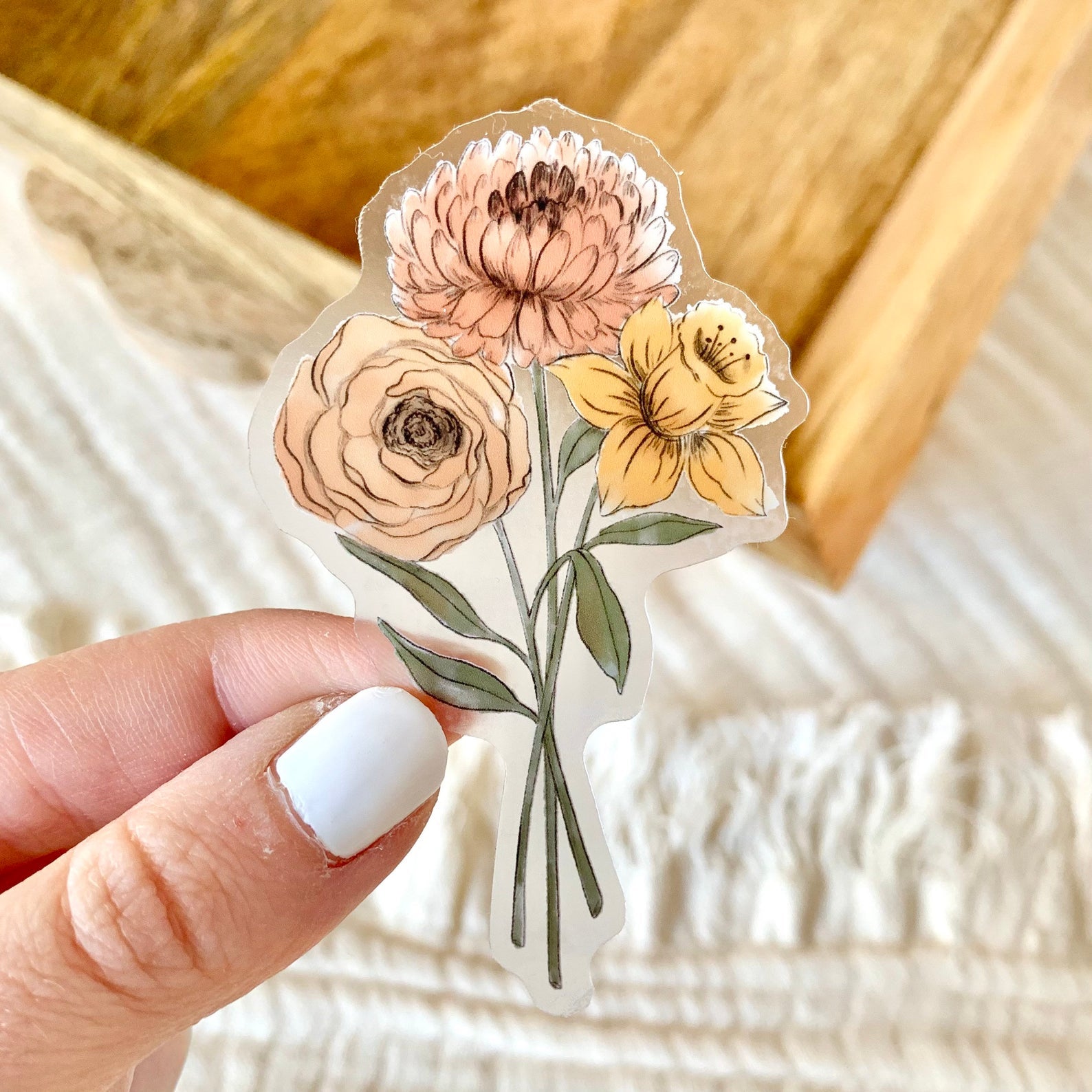 Clear Daffodil and Chrysanthemum Sticker