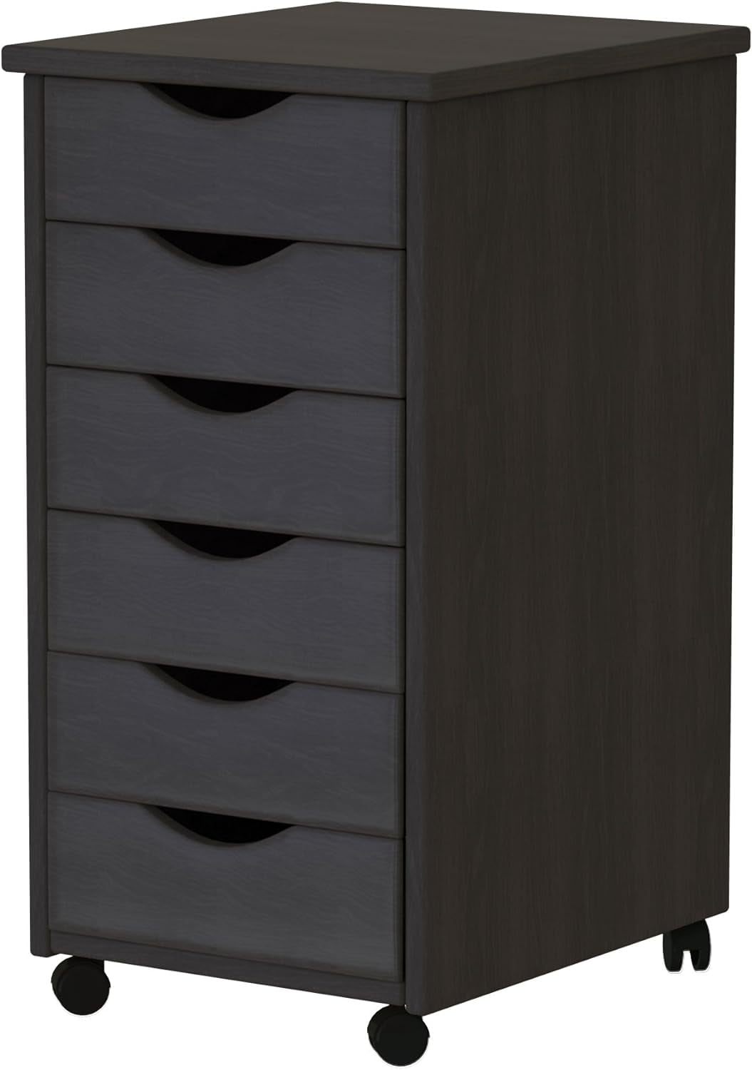 Adeptus Original Roll Cart, Solid Wood, 6 Drawer Roll Cart, Black