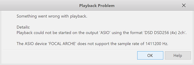 JRiver error message for DSD256