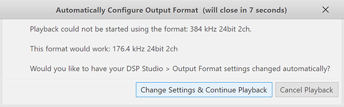 JRiver error message for 384kHz PCM