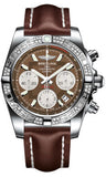Breitling,Breitling - Chronomat 41 Steel Diamond Bezel - Leather Strap - Watch Brands Direct