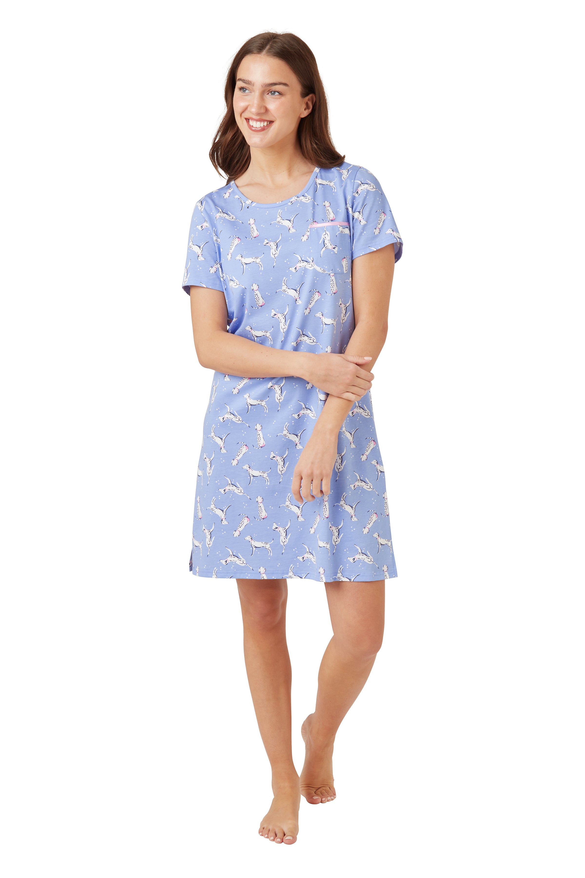 Indigo Sky 100% Cotton Jersey Dalmatian Print Nightshirt