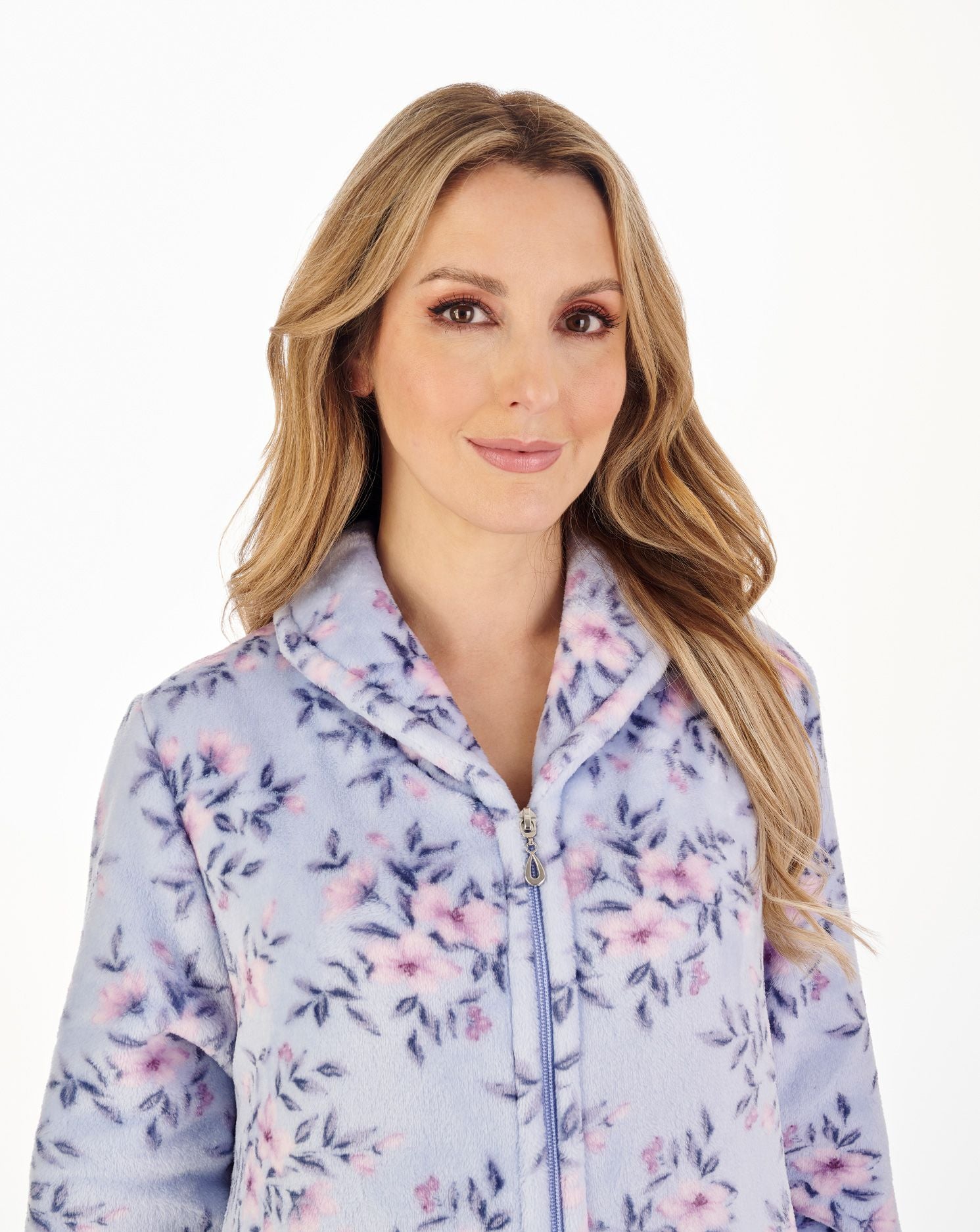 Slenderella  Luxury Supersoft Fleece Floral Zip Front Dressing Gown