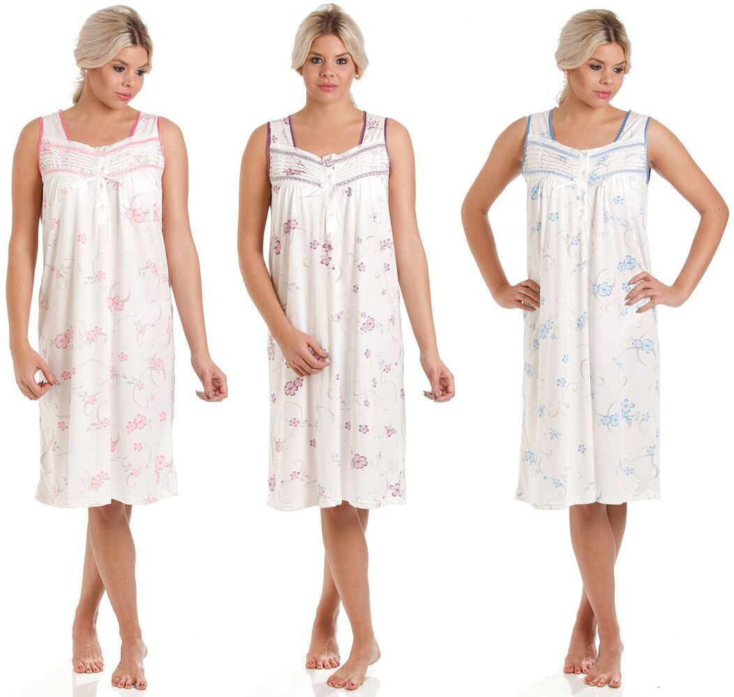 Lady Olga Floral Cotton Jersey Sleeveless Nightdress