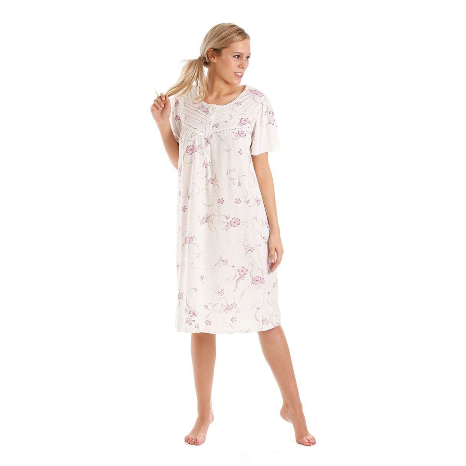 Lady Olga Short Sleeve Floral Cotton Jersey Nightdress