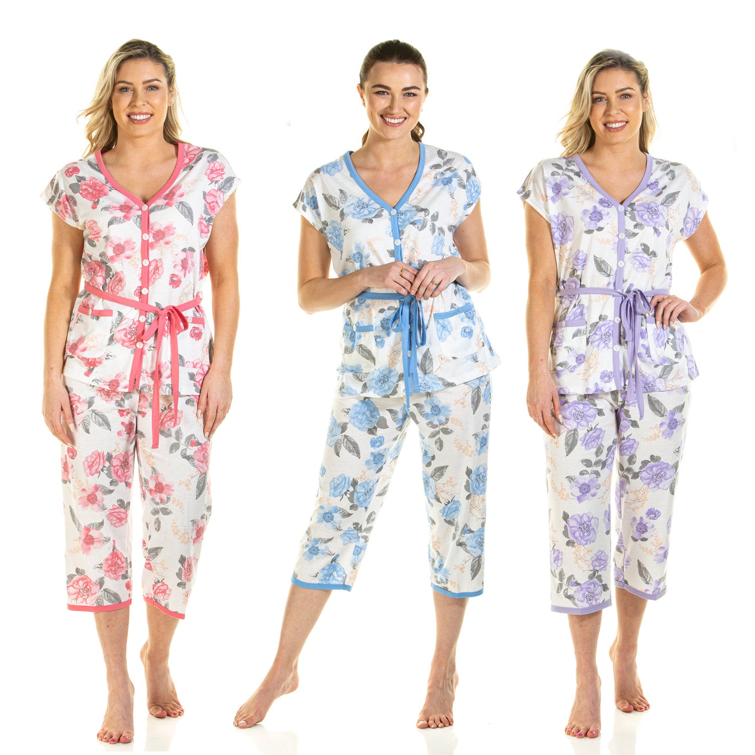 Lady Olga Rose Print Cropped Leg Pyjamas