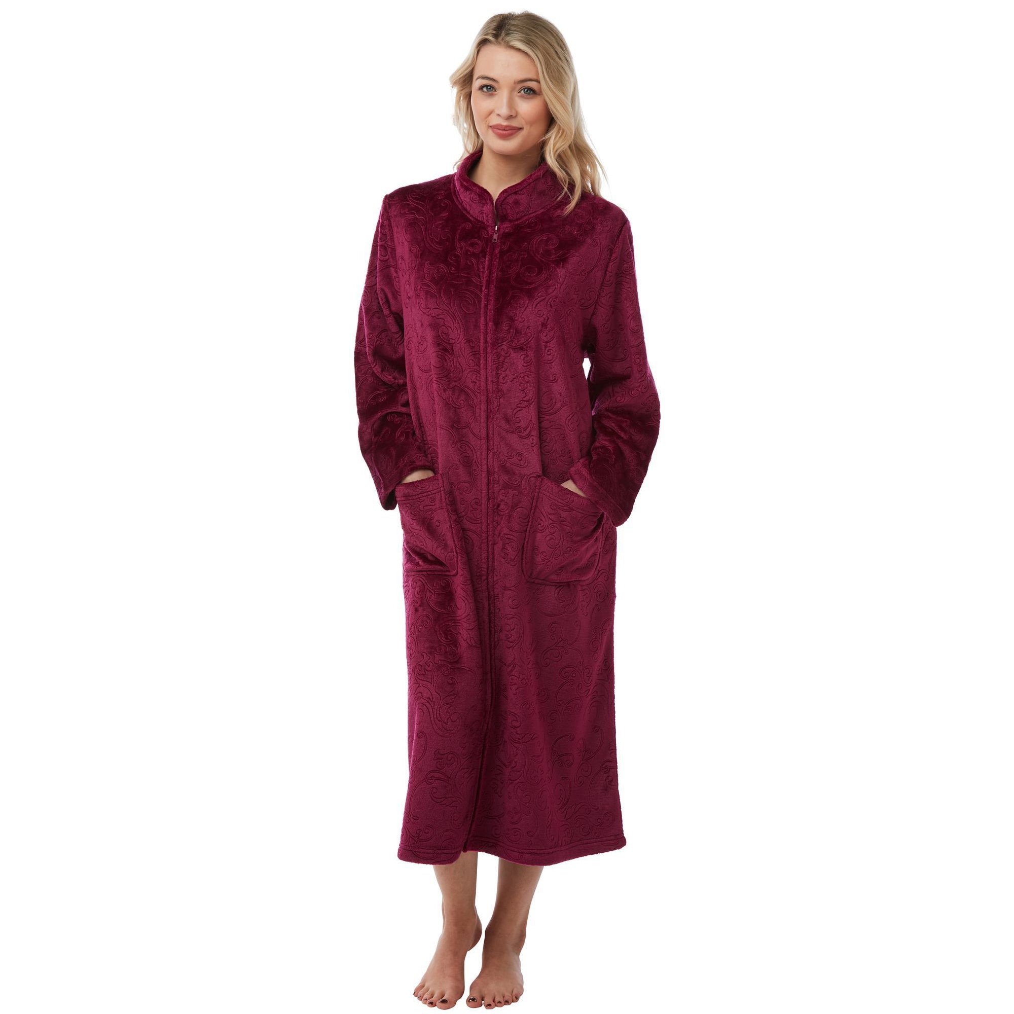 Soft Touch Embossed Effect Zip Front Dressing Gown