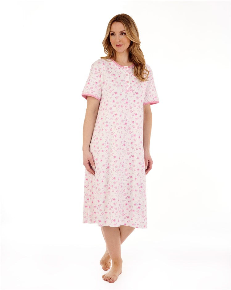 Slenderella Short Sleeve 100% Bonded Cotton Jersey Floral Nightdress