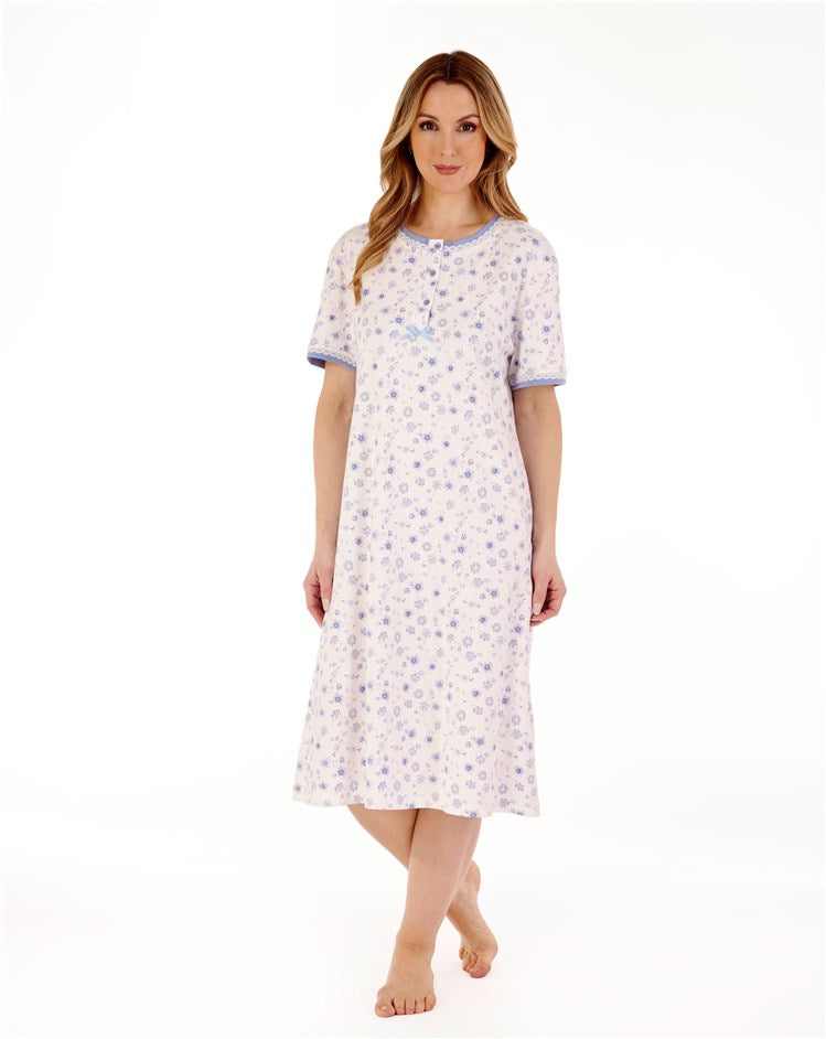 Slenderella Short Sleeve 100% Bonded Cotton Jersey Floral Nightdress