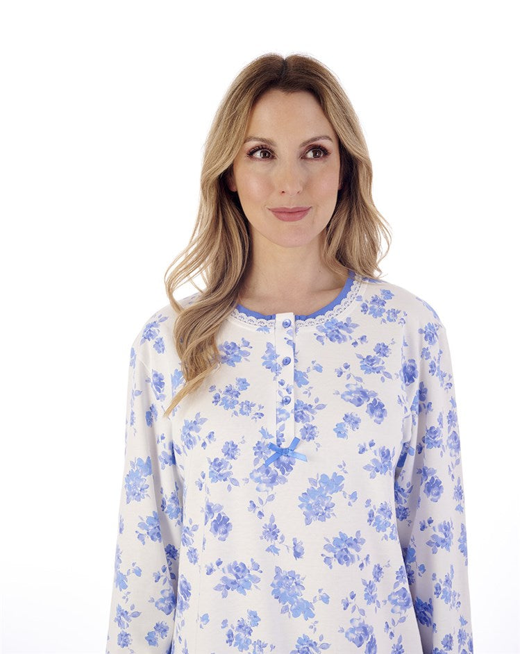 Slenderella Long Sleeve Floral Nightdress in 100% Cotton Interlock