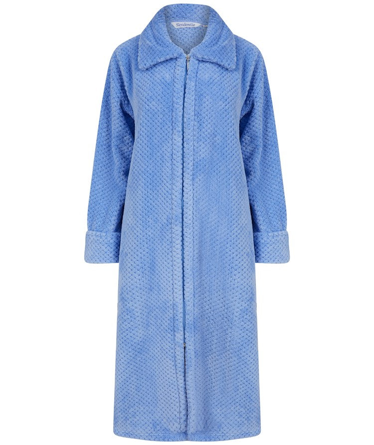 Slenderella Zip Front Dressing Gown with Long Sleeves in Luxury Waffle Fleece