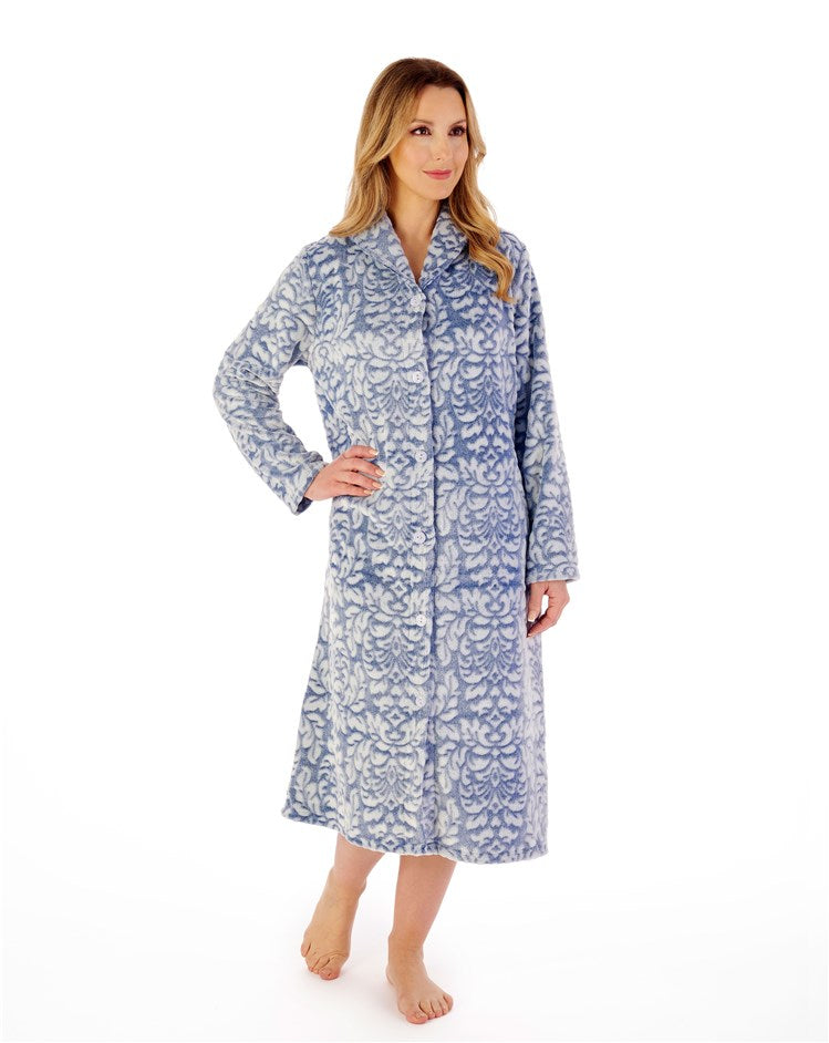 Slenderella Button Front Dressing Gown in Luxury Two Tone Supersoft Microfleece