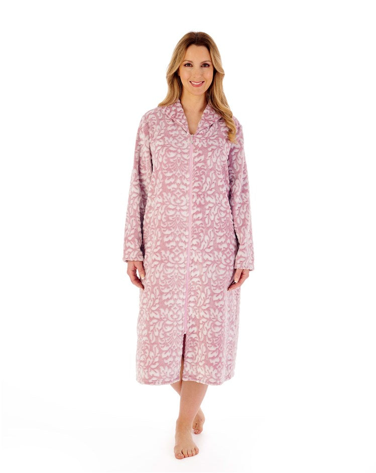 Slenderella Zip Front Dressing Gown in Two Tone Luxury Supersoft Microfleece