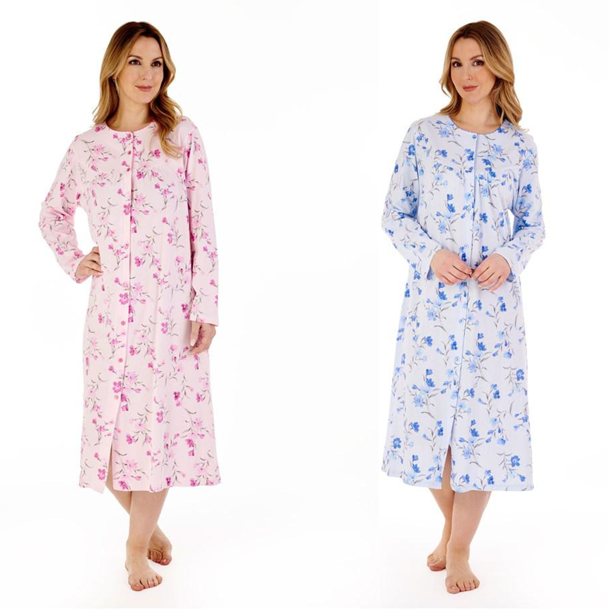 Slenderella 100% Cotton Full Button Picot Trim Floral Jersey Nightdress