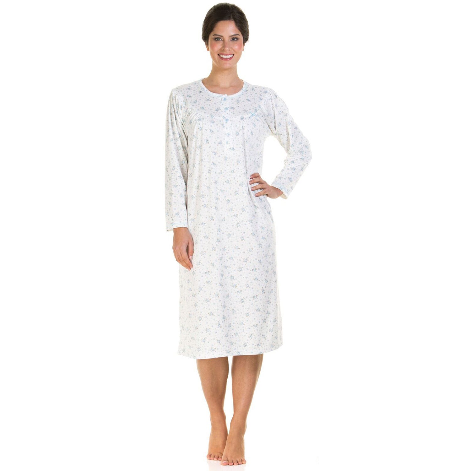 Ladies Long Sleeve Floral Jersey Cuddleskin Nightdress