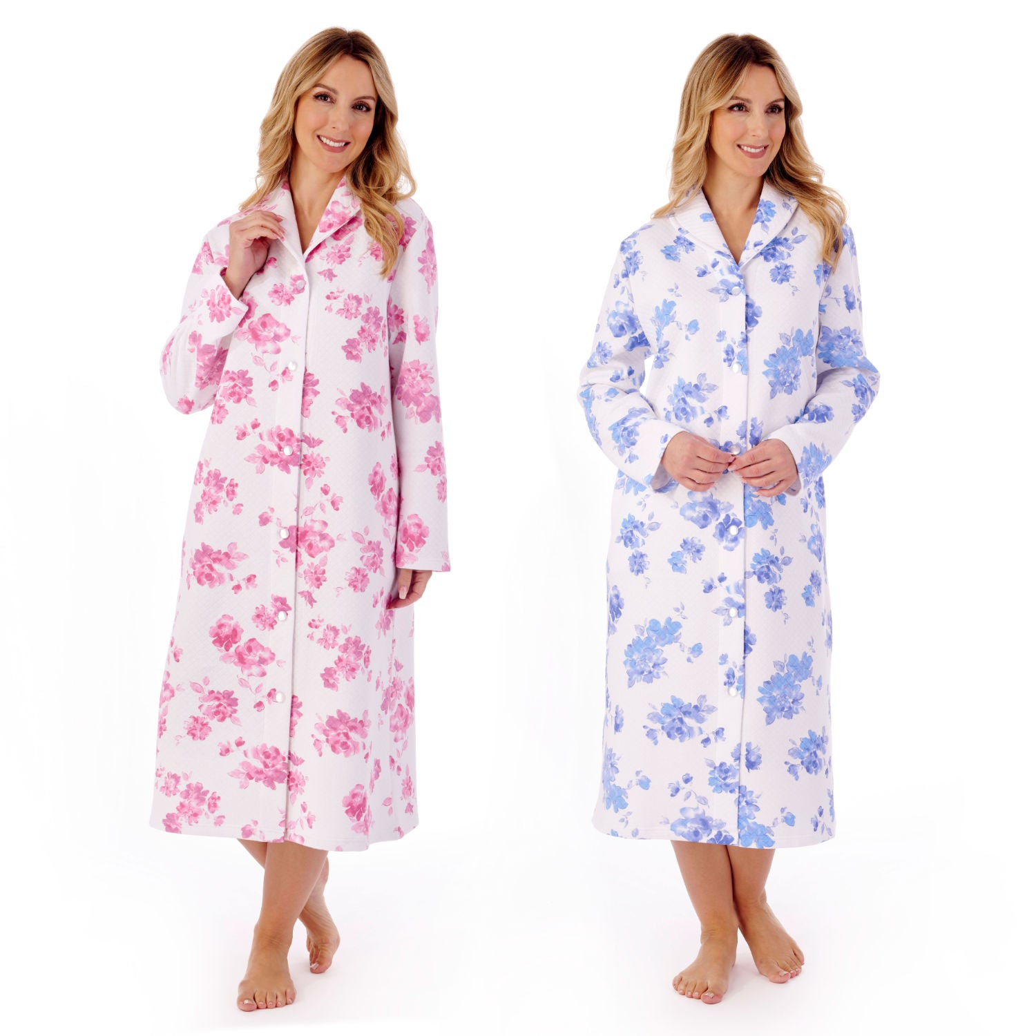 Slenderella Cotton Rich Mock Quilt Button Front Dressing Gown