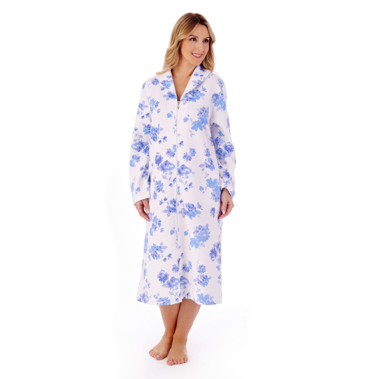 Slenderella Cotton Rich Zip Front Mock Quilt Dressing Gown