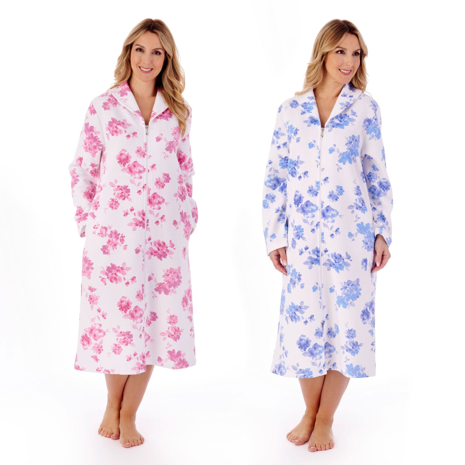 Slenderella Cotton Rich Zip Front Mock Quilt Dressing Gown