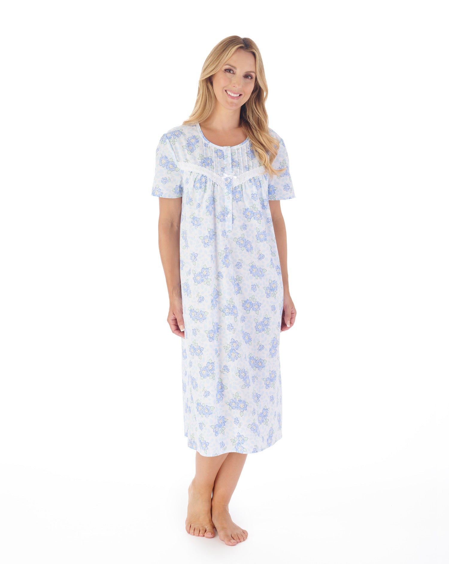 Slenderella 100% Cotton Short Sleeve Button Front Floral Nightdress