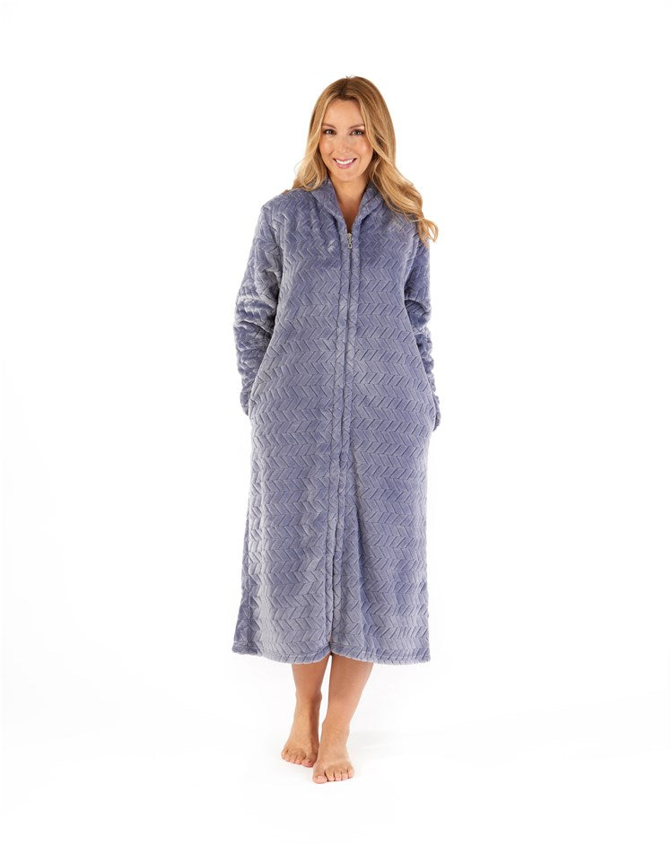 SALE Slenderella Supersoft Chevron Pattern Zip Front Dressing Gown