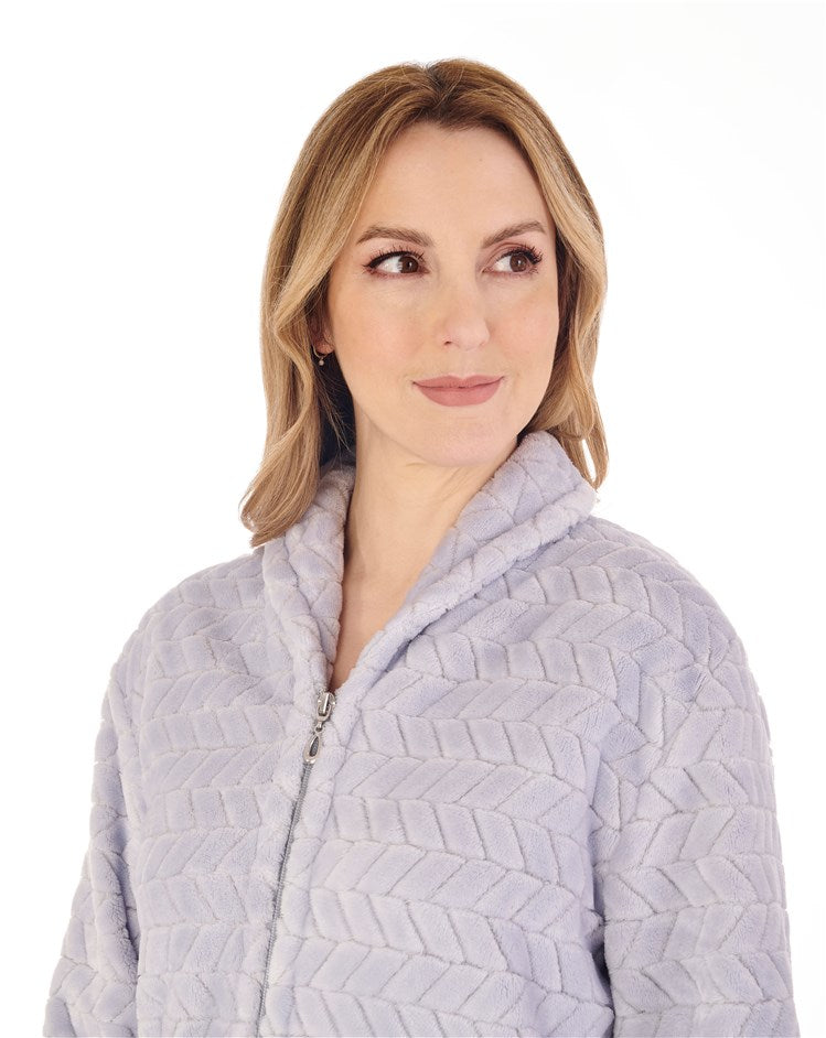 SALE Slenderella Supersoft Chevron Pattern Zip Front Dressing Gown