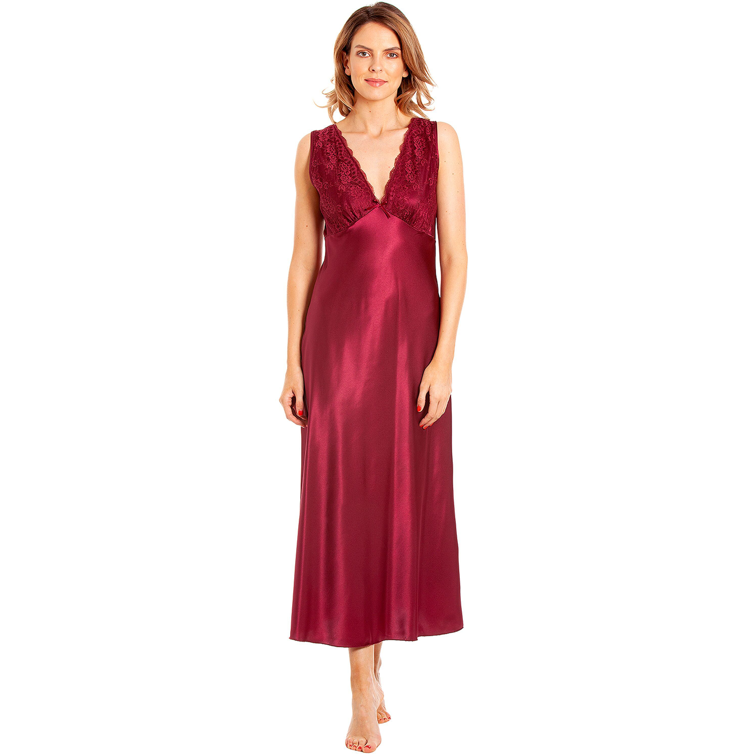 British Made Lady Olga Sleeveless Satin Nightdress With Lace Trim