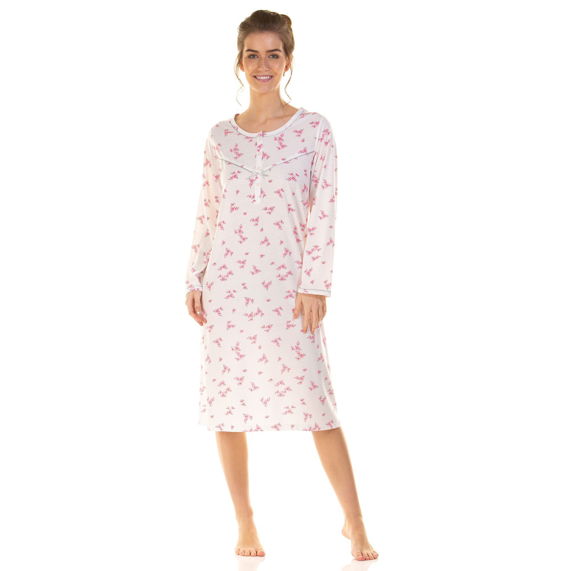 Long Sleeve Combed Cotton Floral Nightdress