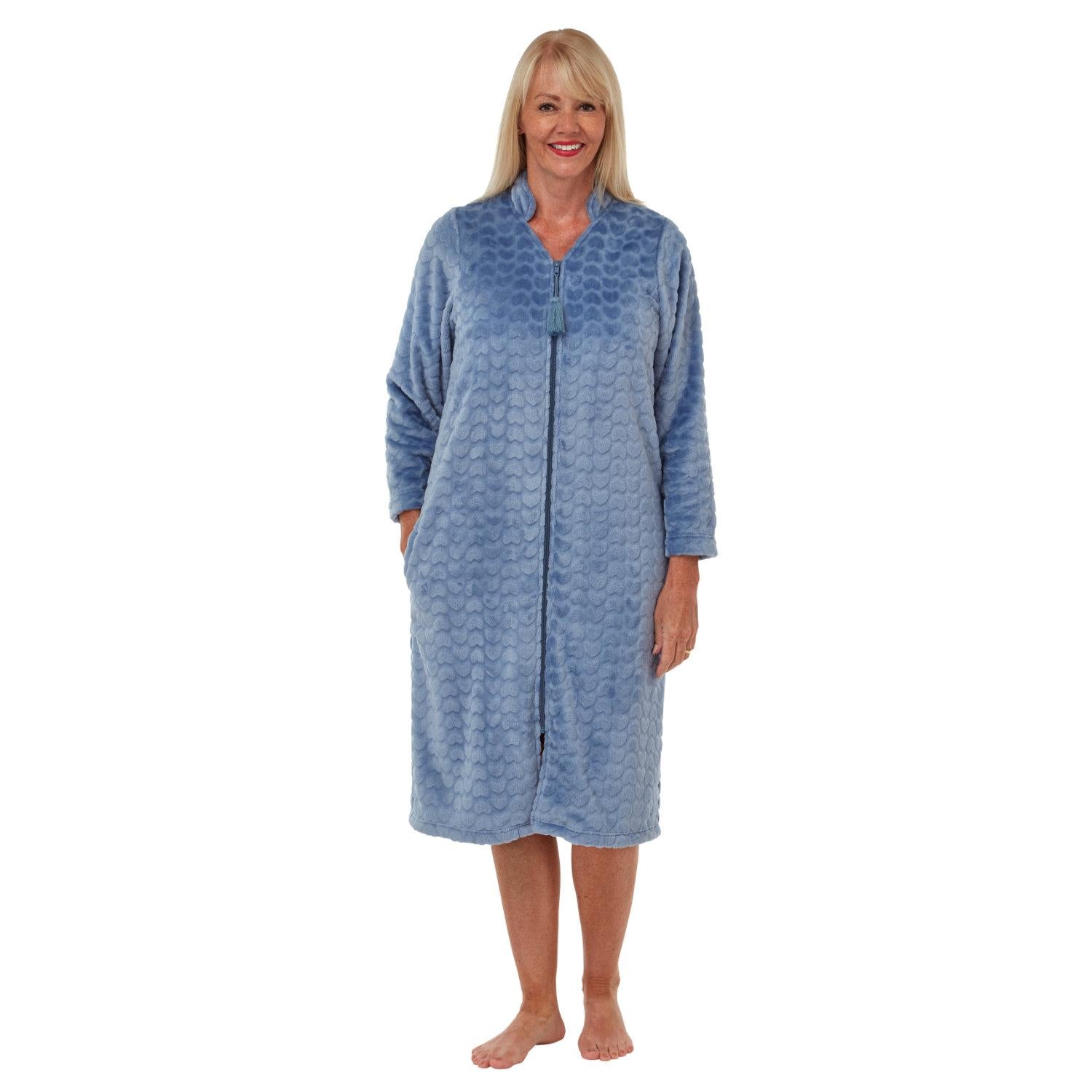 Heart Embossed Pattern Zip Front Dressing Gown