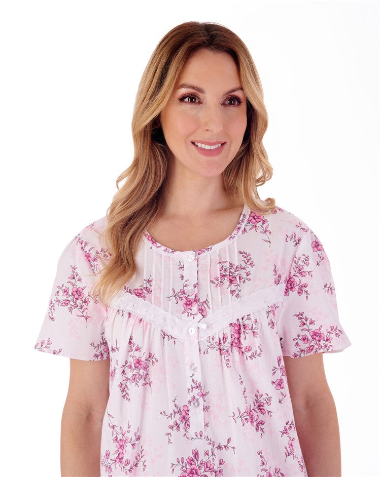 Slenderella 100% Cotton Classic Floral Short Sleeve Floral Print Nightdress