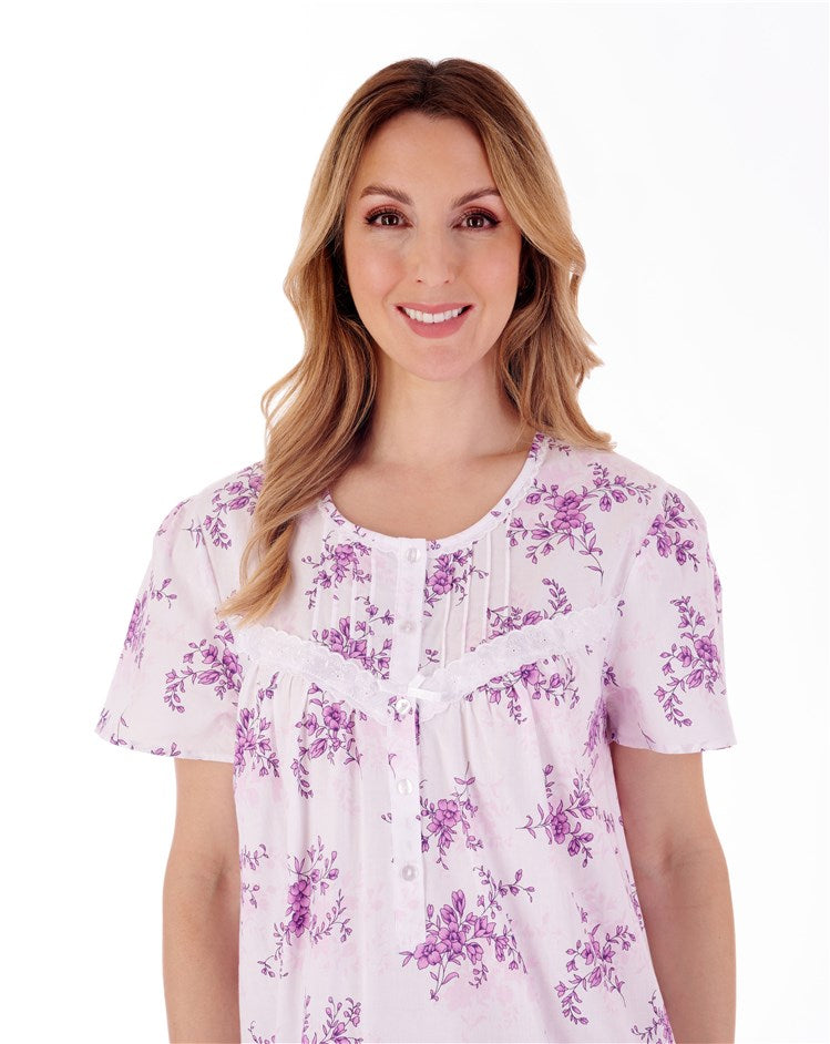 Slenderella 100% Cotton Classic Floral Short Sleeve Floral Print Nightdress