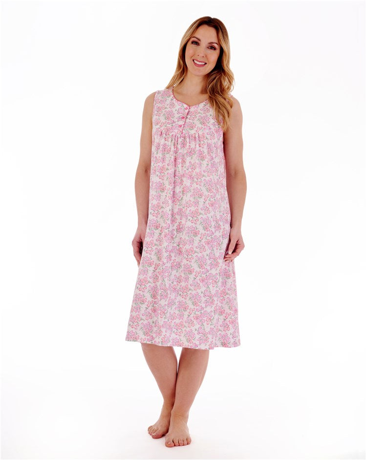 Slenderella 100% Cotton Jersey Sleeveless Floral Nightdress